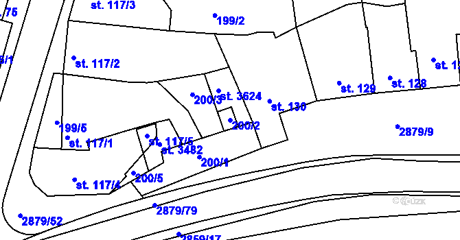 Parcela st. 200/2 v KÚ Bystřice pod Hostýnem, Katastrální mapa