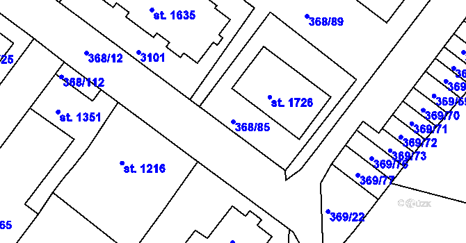 Parcela st. 368/85 v KÚ Bystřice pod Hostýnem, Katastrální mapa