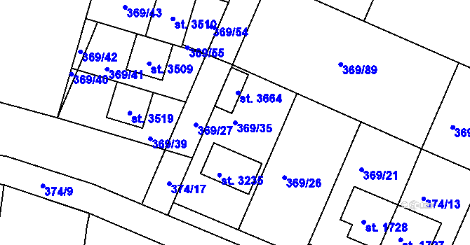 Parcela st. 369/35 v KÚ Bystřice pod Hostýnem, Katastrální mapa