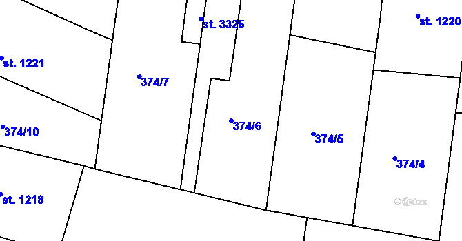Parcela st. 374/6 v KÚ Bystřice pod Hostýnem, Katastrální mapa