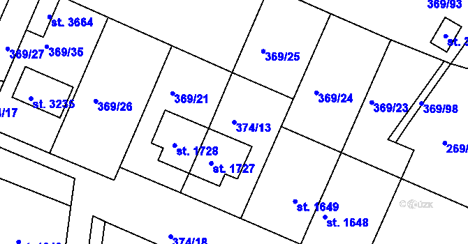 Parcela st. 374/13 v KÚ Bystřice pod Hostýnem, Katastrální mapa