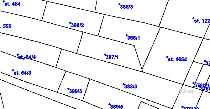 Parcela st. 387/1 v KÚ Bystřice pod Hostýnem, Katastrální mapa