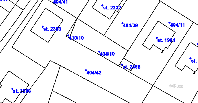 Parcela st. 404/10 v KÚ Bystřice pod Hostýnem, Katastrální mapa