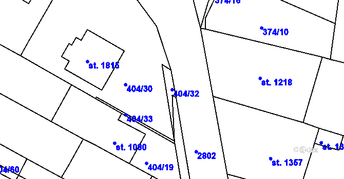 Parcela st. 404/32 v KÚ Bystřice pod Hostýnem, Katastrální mapa