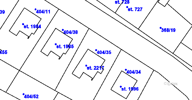 Parcela st. 404/35 v KÚ Bystřice pod Hostýnem, Katastrální mapa