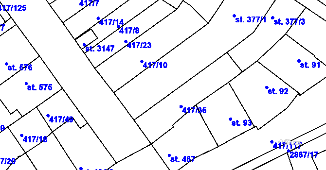 Parcela st. 417/11 v KÚ Bystřice pod Hostýnem, Katastrální mapa