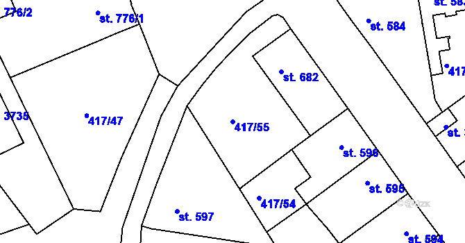 Parcela st. 417/55 v KÚ Bystřice pod Hostýnem, Katastrální mapa