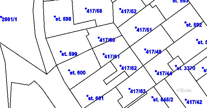 Parcela st. 417/61 v KÚ Bystřice pod Hostýnem, Katastrální mapa