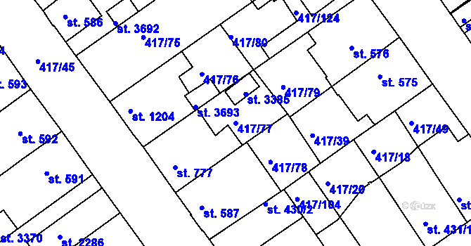 Parcela st. 417/77 v KÚ Bystřice pod Hostýnem, Katastrální mapa