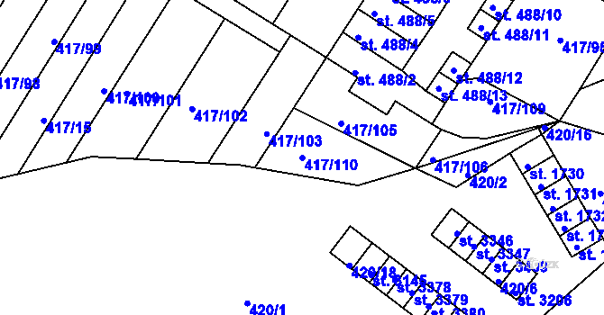 Parcela st. 417/110 v KÚ Bystřice pod Hostýnem, Katastrální mapa