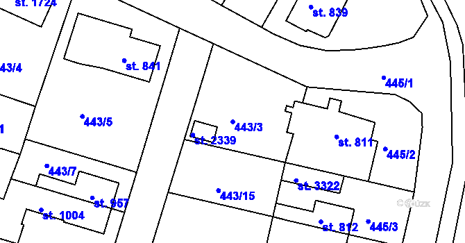Parcela st. 443/3 v KÚ Bystřice pod Hostýnem, Katastrální mapa