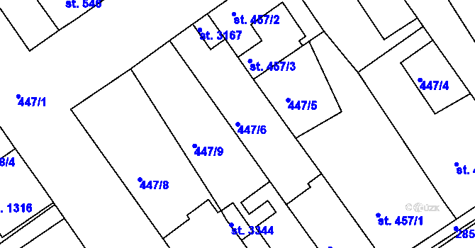 Parcela st. 447/6 v KÚ Bystřice pod Hostýnem, Katastrální mapa