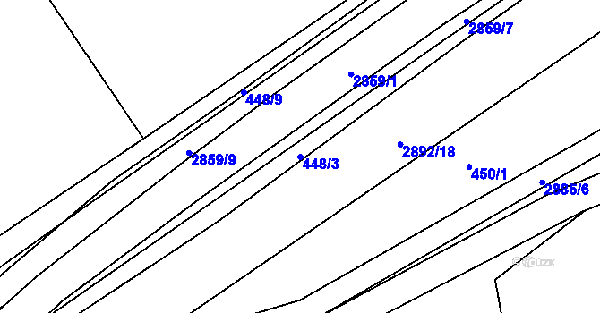 Parcela st. 448/3 v KÚ Bystřice pod Hostýnem, Katastrální mapa