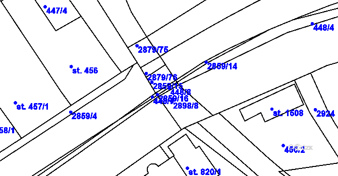 Parcela st. 448/8 v KÚ Bystřice pod Hostýnem, Katastrální mapa