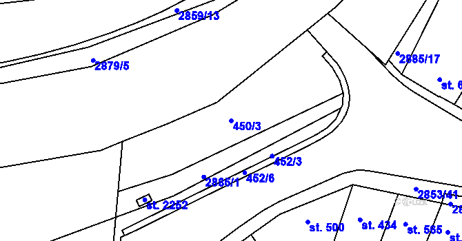Parcela st. 450/3 v KÚ Bystřice pod Hostýnem, Katastrální mapa