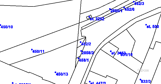 Parcela st. 452/2 v KÚ Bystřice pod Hostýnem, Katastrální mapa