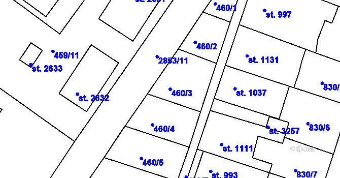 Parcela st. 460/3 v KÚ Bystřice pod Hostýnem, Katastrální mapa