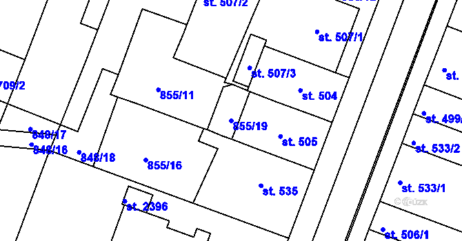 Parcela st. 855/19 v KÚ Bystřice pod Hostýnem, Katastrální mapa