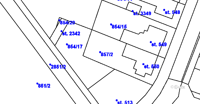 Parcela st. 857/2 v KÚ Bystřice pod Hostýnem, Katastrální mapa