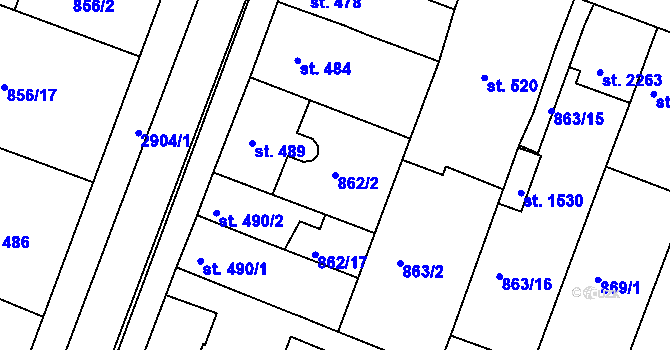 Parcela st. 862/2 v KÚ Bystřice pod Hostýnem, Katastrální mapa