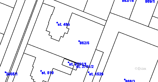 Parcela st. 862/5 v KÚ Bystřice pod Hostýnem, Katastrální mapa