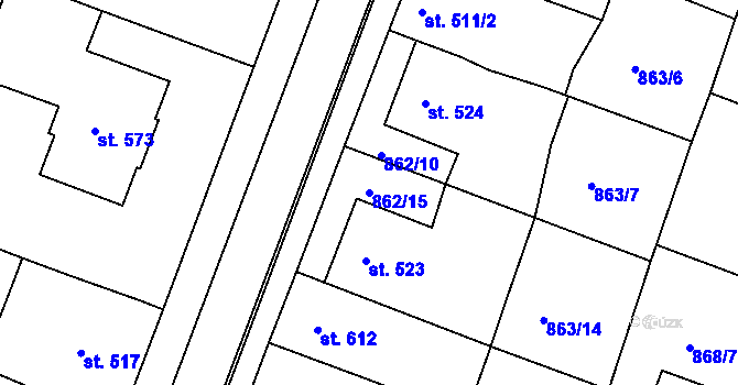 Parcela st. 862/15 v KÚ Bystřice pod Hostýnem, Katastrální mapa