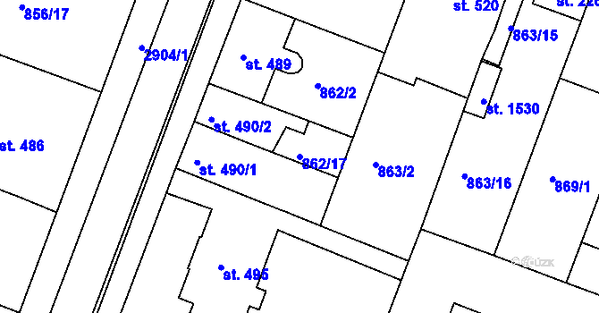 Parcela st. 862/17 v KÚ Bystřice pod Hostýnem, Katastrální mapa