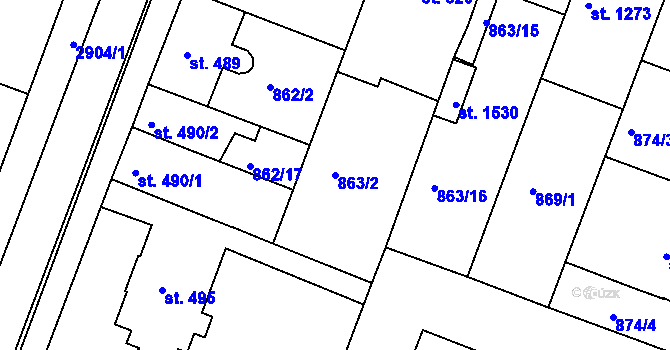 Parcela st. 863/2 v KÚ Bystřice pod Hostýnem, Katastrální mapa