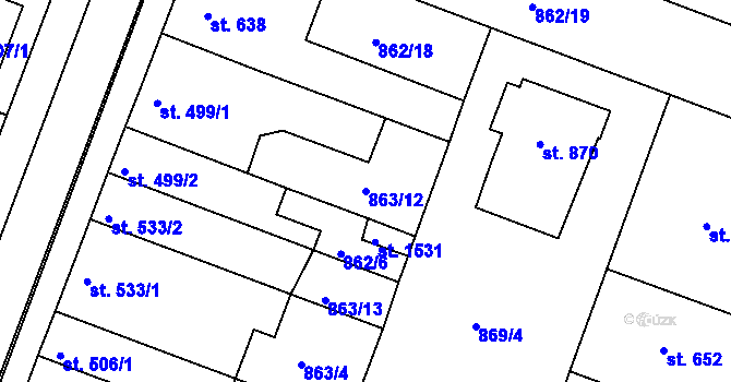 Parcela st. 863/12 v KÚ Bystřice pod Hostýnem, Katastrální mapa