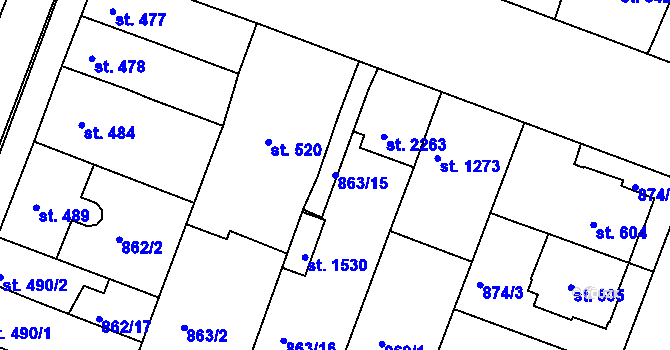 Parcela st. 863/15 v KÚ Bystřice pod Hostýnem, Katastrální mapa