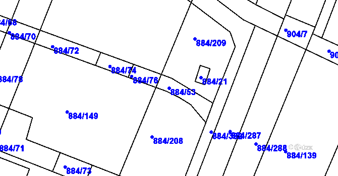 Parcela st. 884/53 v KÚ Bystřice pod Hostýnem, Katastrální mapa