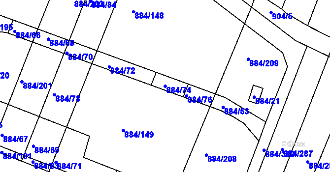 Parcela st. 884/74 v KÚ Bystřice pod Hostýnem, Katastrální mapa