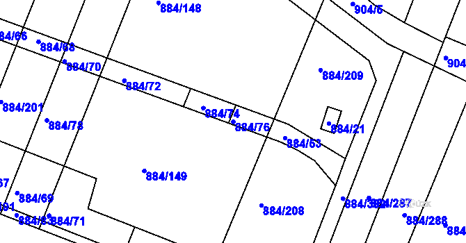 Parcela st. 884/76 v KÚ Bystřice pod Hostýnem, Katastrální mapa