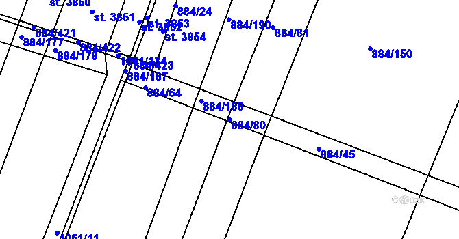 Parcela st. 884/80 v KÚ Bystřice pod Hostýnem, Katastrální mapa