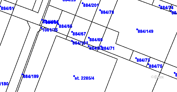 Parcela st. 884/83 v KÚ Bystřice pod Hostýnem, Katastrální mapa