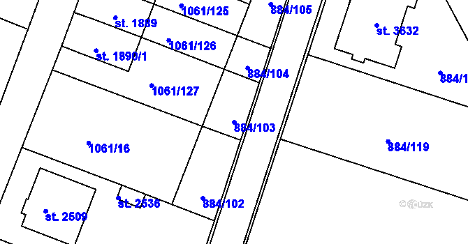 Parcela st. 884/103 v KÚ Bystřice pod Hostýnem, Katastrální mapa