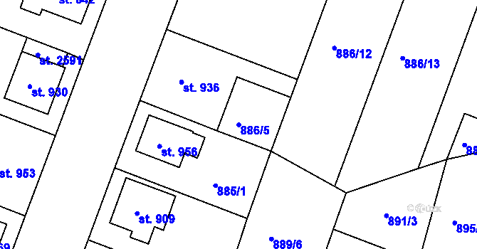 Parcela st. 886/5 v KÚ Bystřice pod Hostýnem, Katastrální mapa