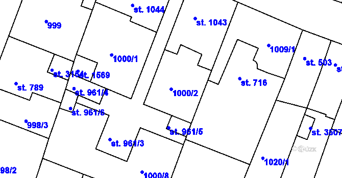 Parcela st. 1000/2 v KÚ Bystřice pod Hostýnem, Katastrální mapa