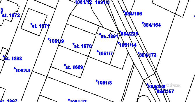 Parcela st. 1061/7 v KÚ Bystřice pod Hostýnem, Katastrální mapa