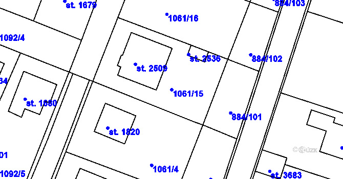 Parcela st. 1061/15 v KÚ Bystřice pod Hostýnem, Katastrální mapa