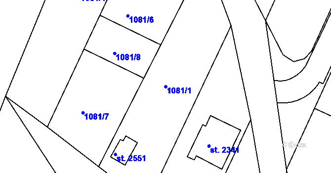 Parcela st. 1081/1 v KÚ Bystřice pod Hostýnem, Katastrální mapa