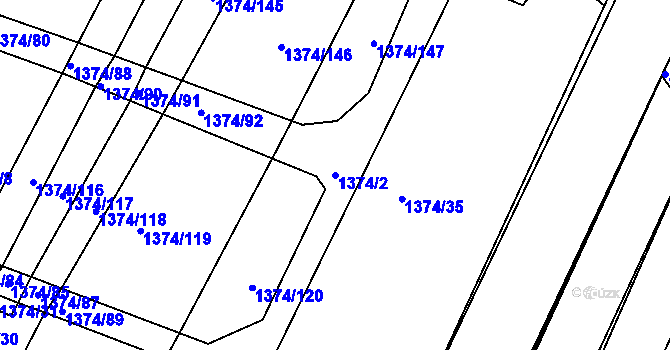 Parcela st. 1374/2 v KÚ Bystřice pod Hostýnem, Katastrální mapa