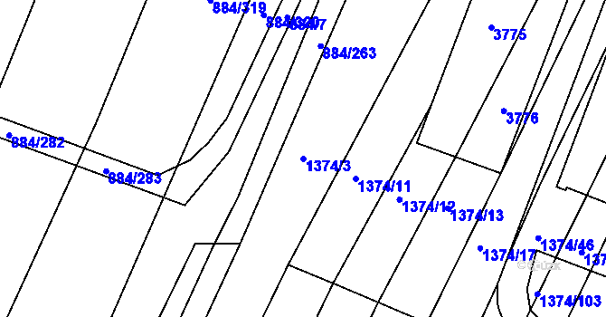 Parcela st. 1374/3 v KÚ Bystřice pod Hostýnem, Katastrální mapa