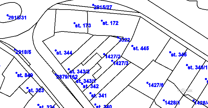 Parcela st. 1427/2 v KÚ Bystřice pod Hostýnem, Katastrální mapa