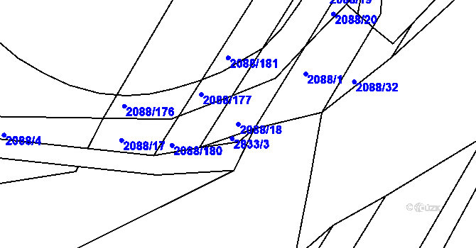 Parcela st. 2088/18 v KÚ Bystřice pod Hostýnem, Katastrální mapa