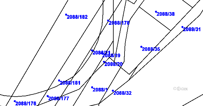 Parcela st. 2088/19 v KÚ Bystřice pod Hostýnem, Katastrální mapa