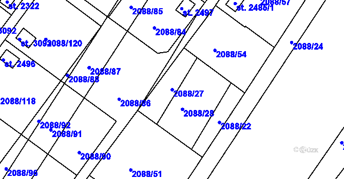 Parcela st. 2088/27 v KÚ Bystřice pod Hostýnem, Katastrální mapa