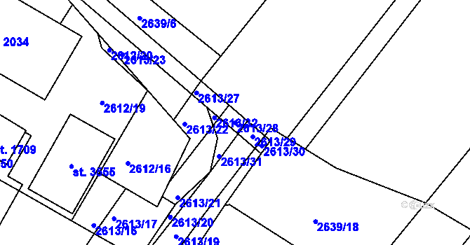 Parcela st. 2613/28 v KÚ Bystřice pod Hostýnem, Katastrální mapa
