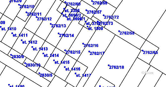 Parcela st. 2762/16 v KÚ Bystřice pod Hostýnem, Katastrální mapa