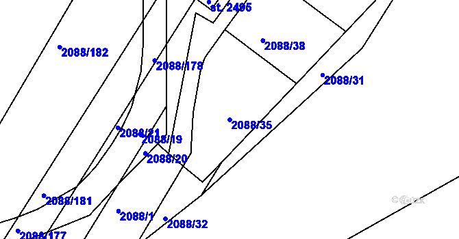Parcela st. 2088/35 v KÚ Bystřice pod Hostýnem, Katastrální mapa